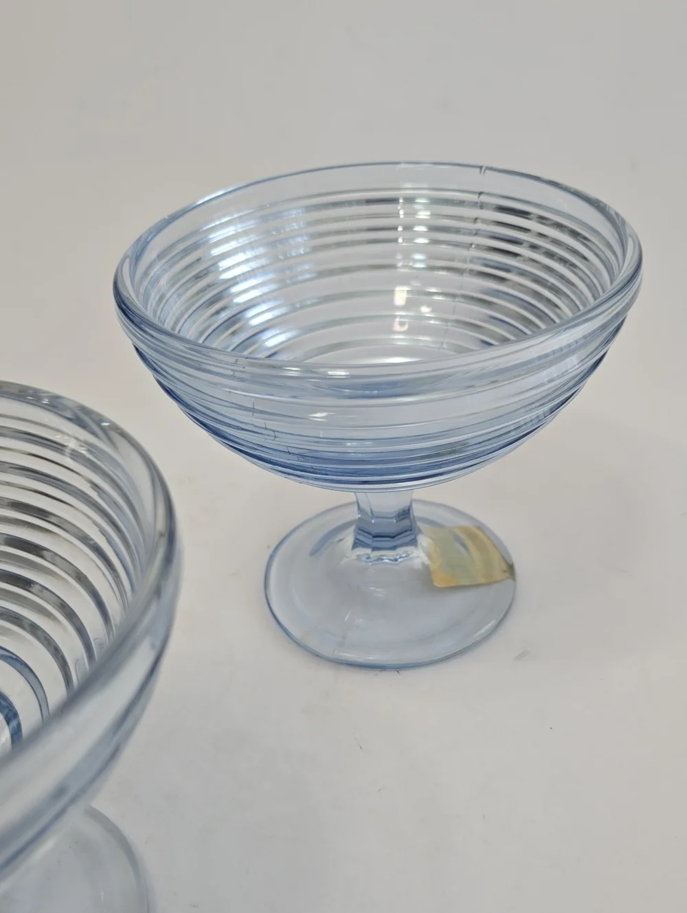Anchor Hocking Set Of 3 Park Avenue Ice Blue Footed Dessert Bowls Compotes Glass
